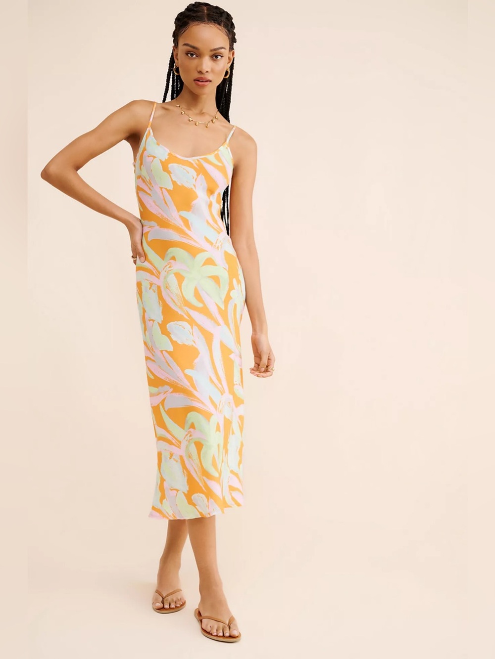 Untitled in Motion Women’s Orange Tropical Print Slip Dress